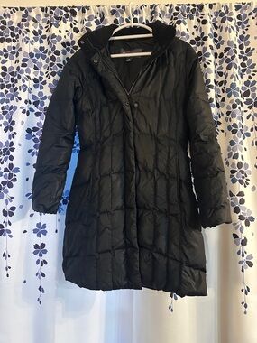 Eddie Bauer Black Quilted Long Puffer Coat with Hood
